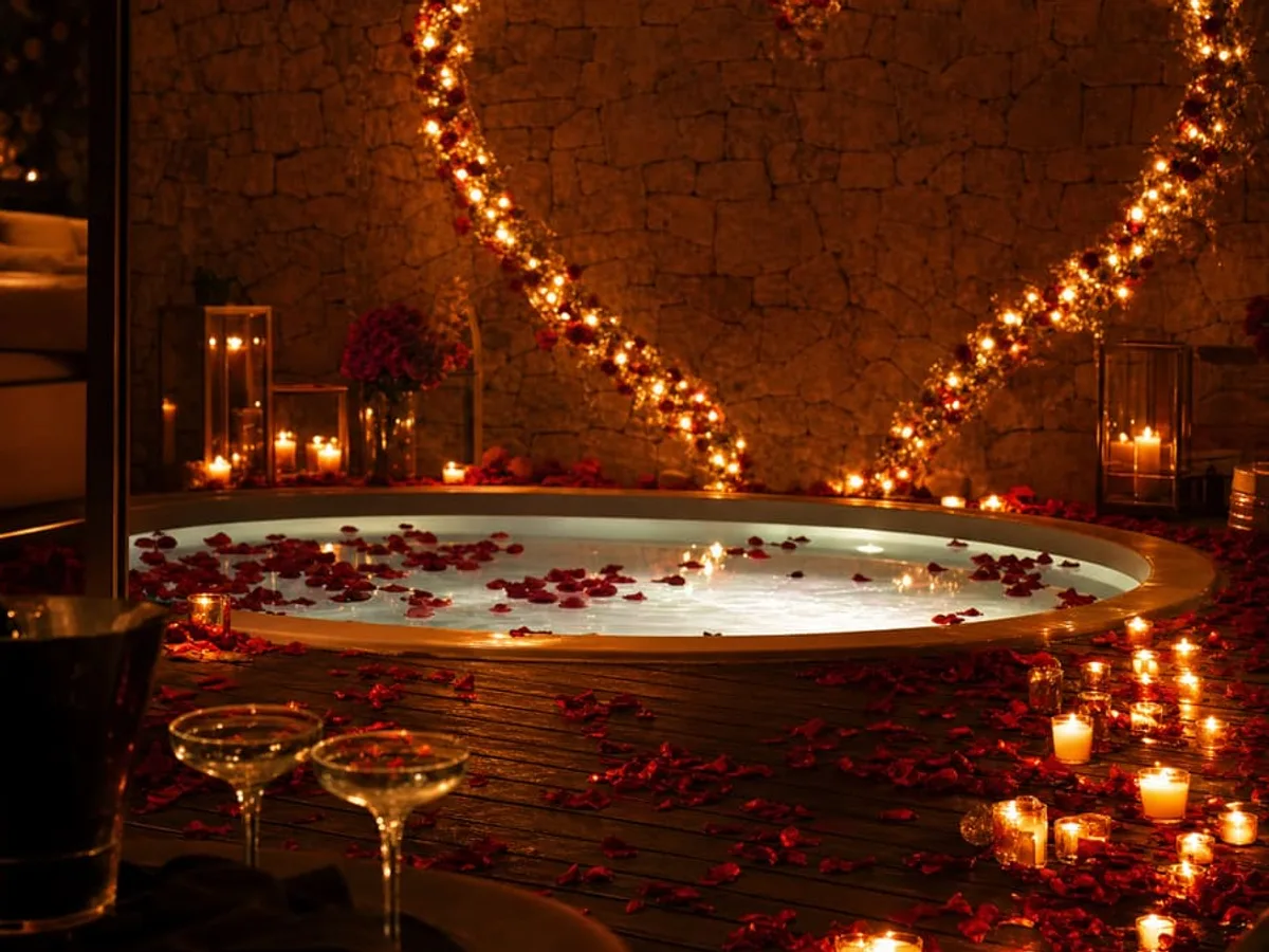 Jacuzzi privatif dans une suite romantique